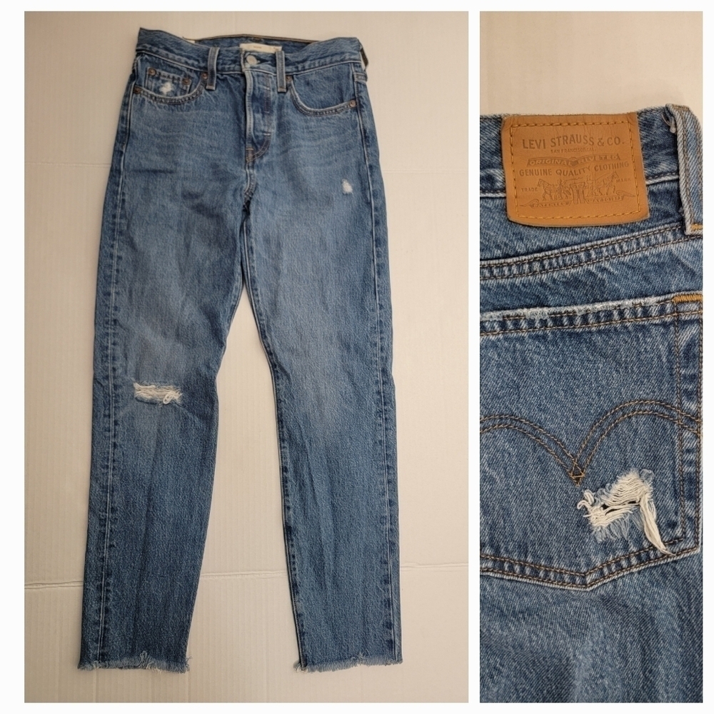 Levi's Premium Jeans Sz 25 Wedgie Slim Straight High Rise Button Fly Rigid Big E
